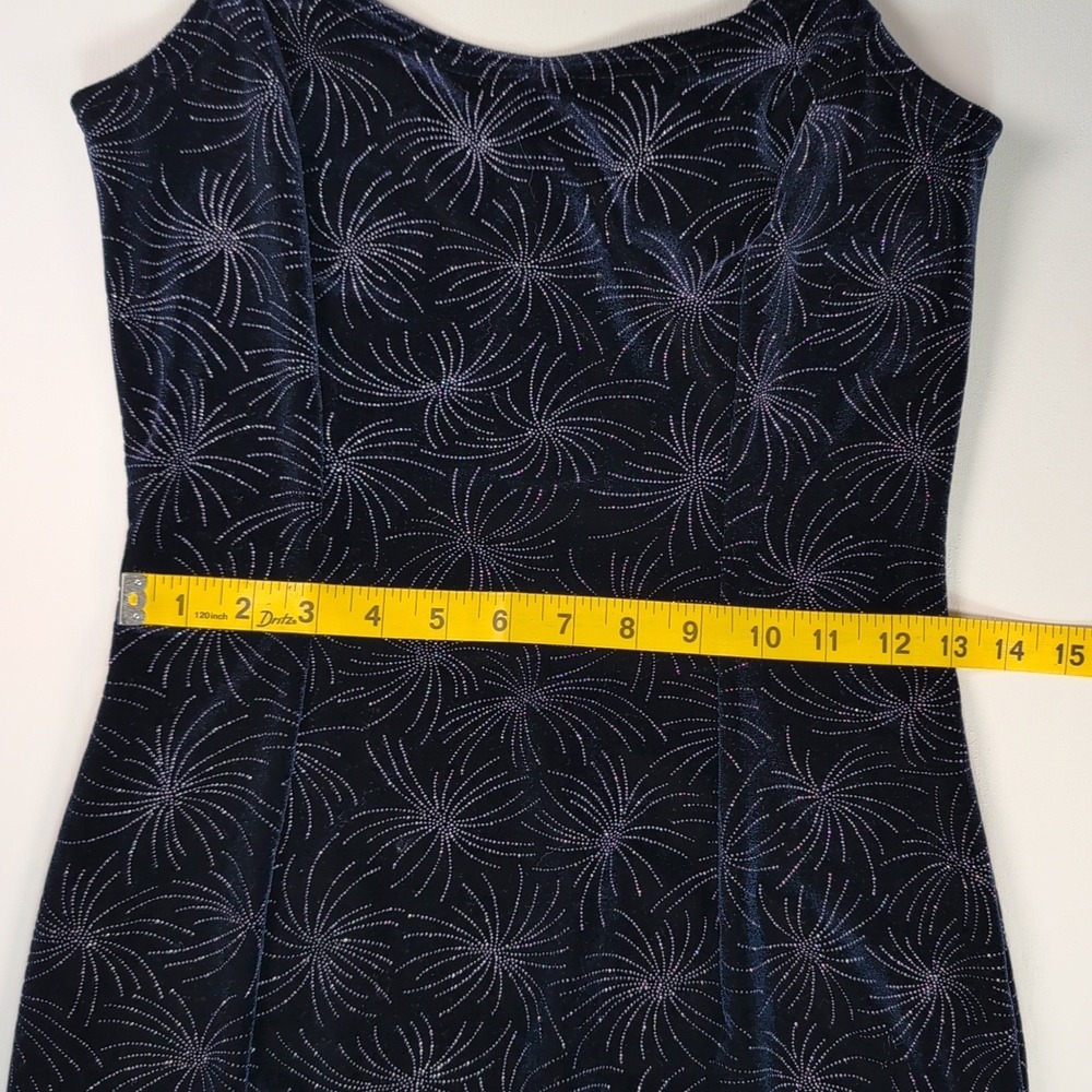 Jessica McClintock Vintage Velvet Glitter Starburst Maxi Dress Slit 3/4 - Picture 8 of 12